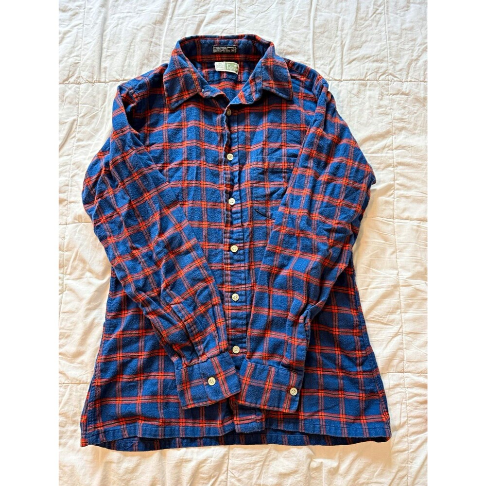 Vintage Foley's Men's Blue Plaid Flannel Cotton Long Sleeve Button-Up Shirt M